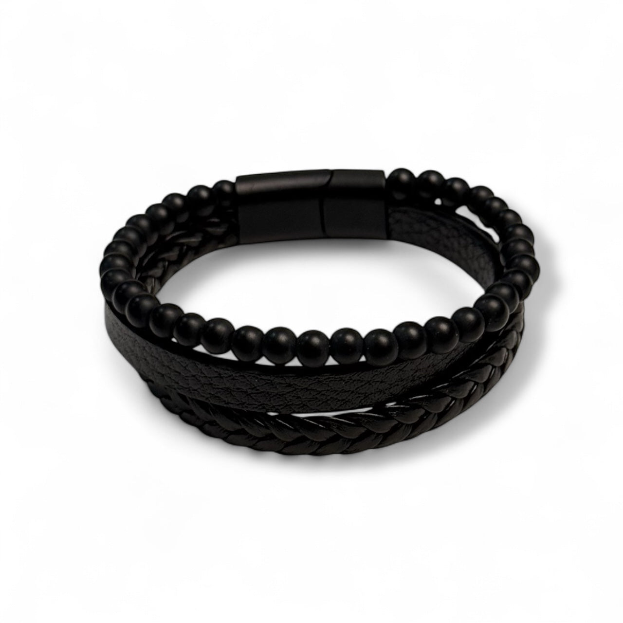 Triple-Black Bead & Braid Cuff