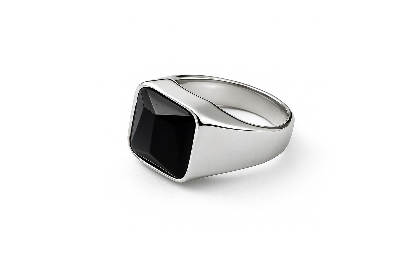 Silver plated square black onyx ring