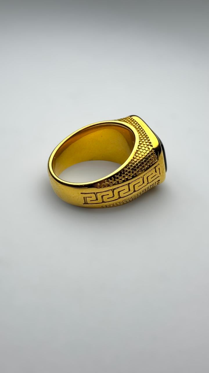 Gold Onyx Greek Ring - Zefiro
