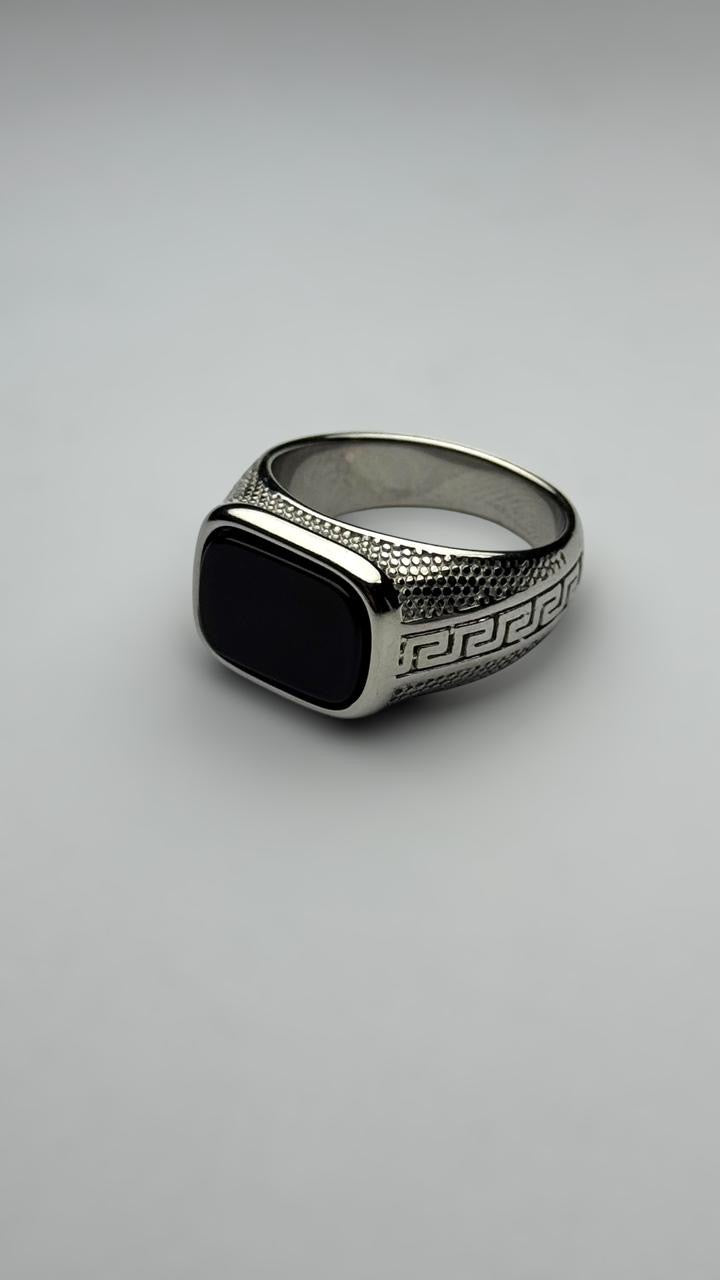 Silver Onyx Greek Ring - Zefiro