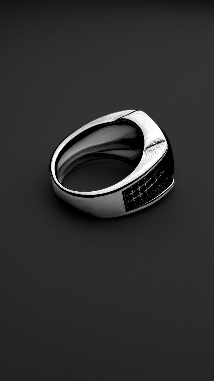 Rhodium plated black onyx ring - Zefiro