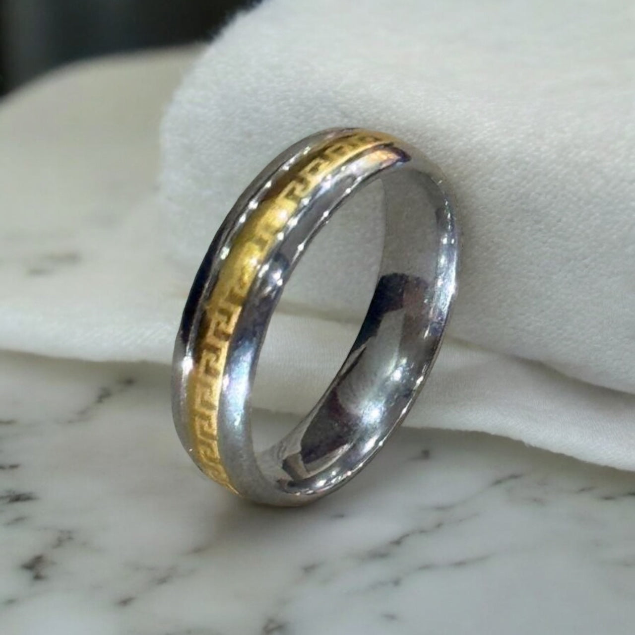 Greek Wave Design Golden Silver Ring - Zefiro