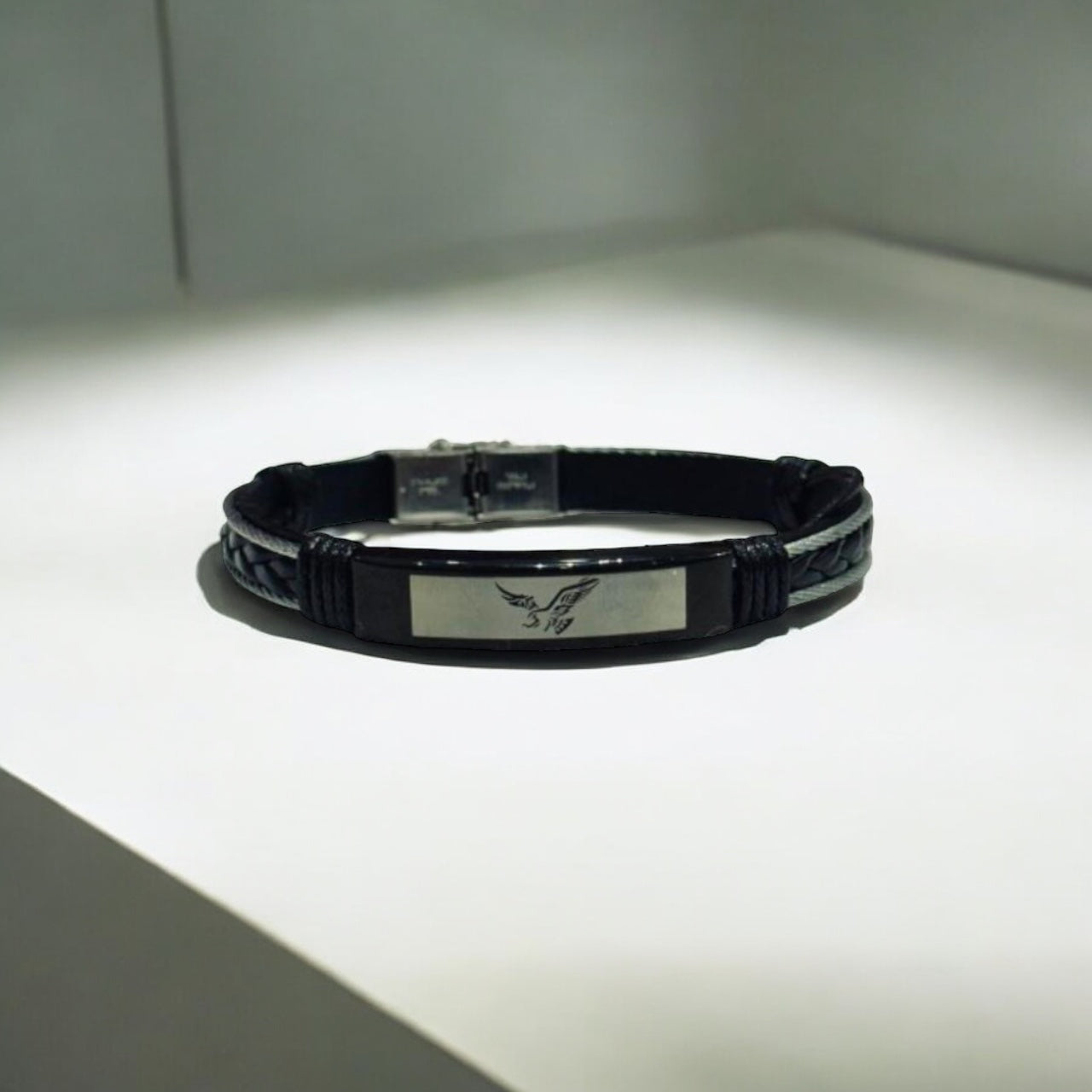 Rhodium-Plated Leather Chain Bracelet - Zefiro