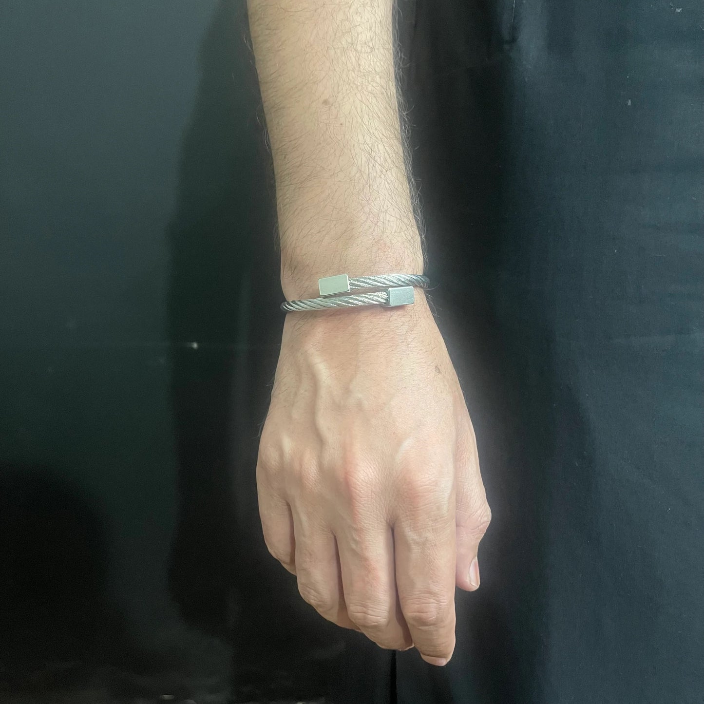 silver titanium cable cuff ki - Zefiro