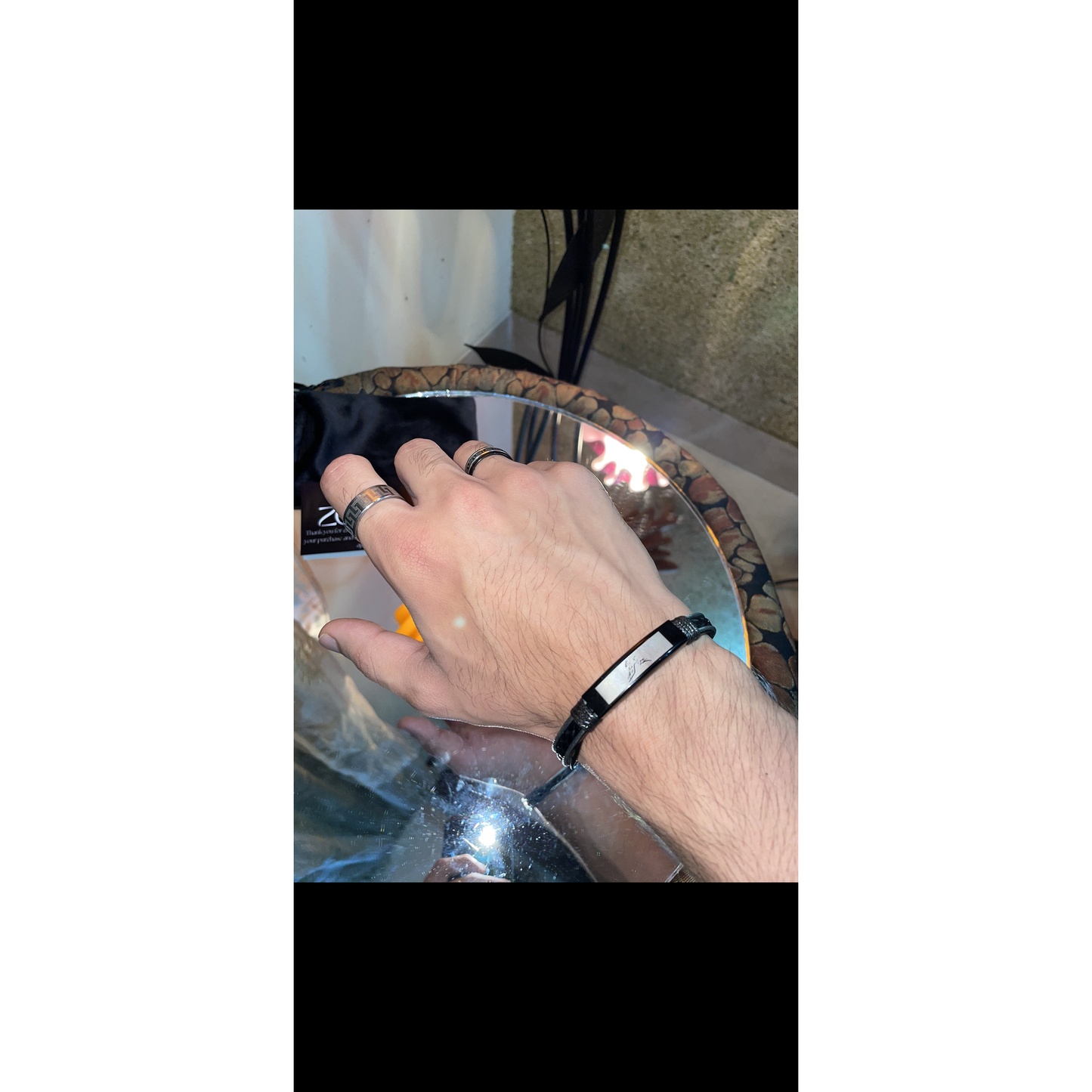 Rhodium-Plated Leather Chain Bracelet - Zefiro