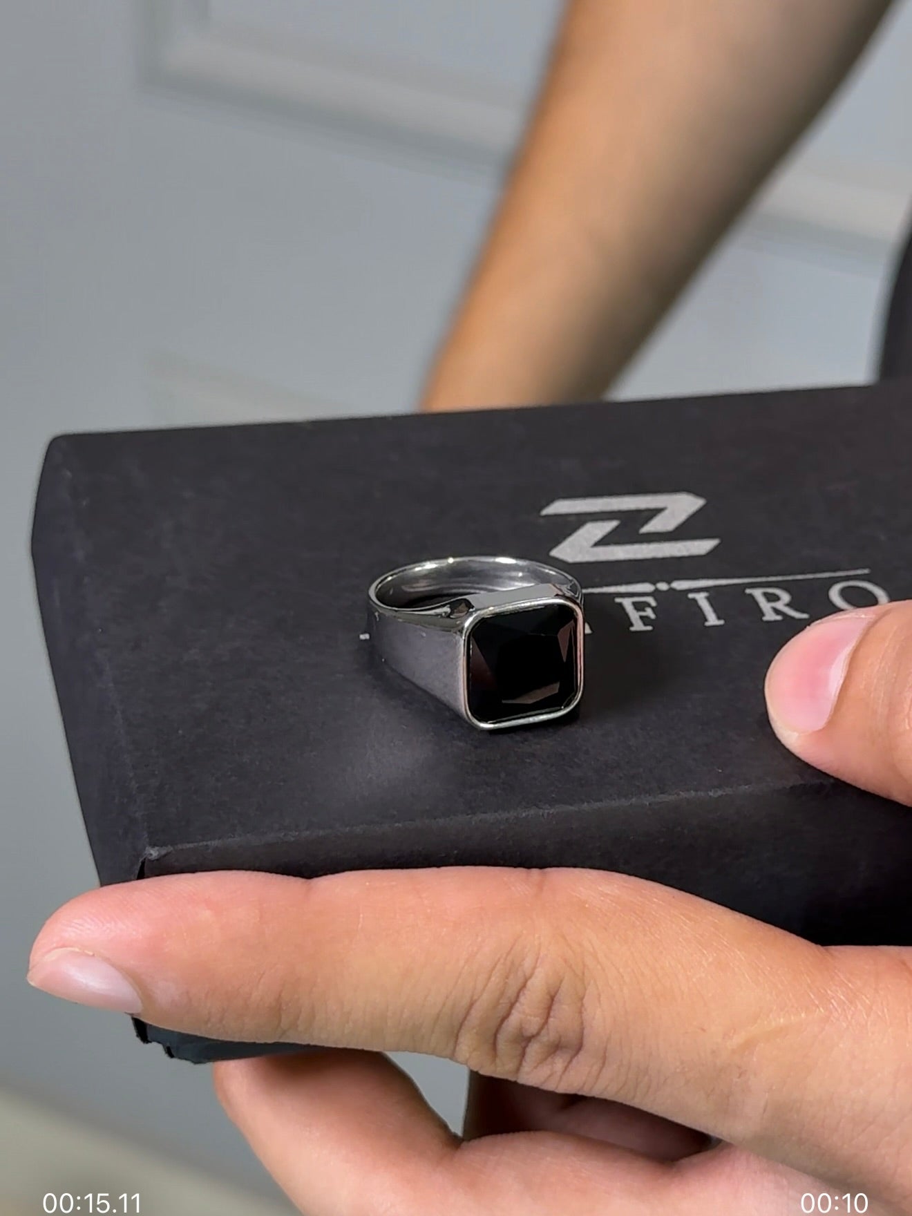 Silver plated square black onyx ring
