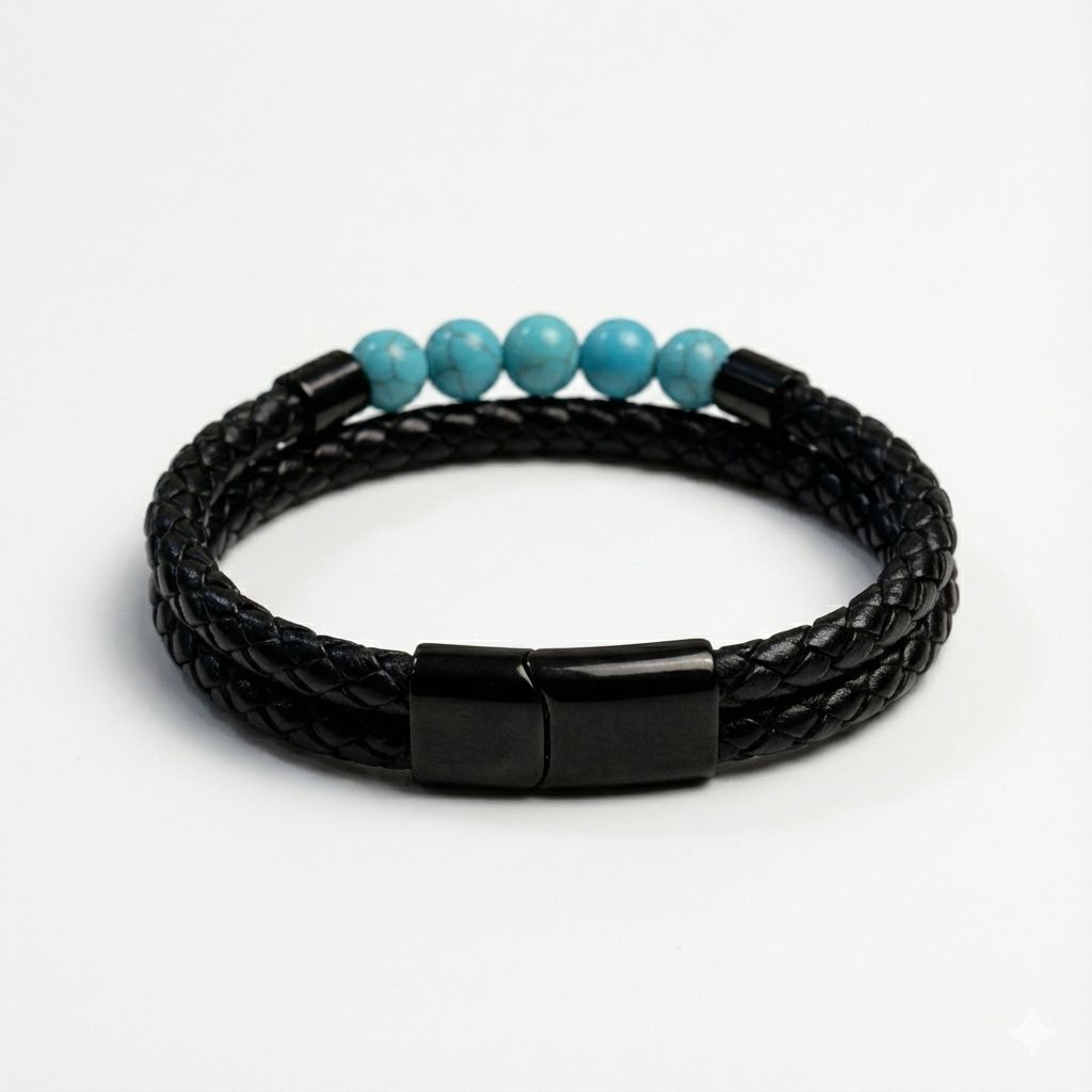 'Ocean Edge' Leather & Turquoise Cuff