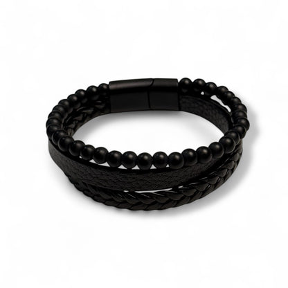 Triple-Black Bead & Braid Cuff