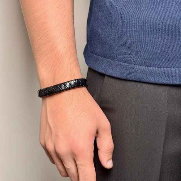 Black Leather Braid Bracelet