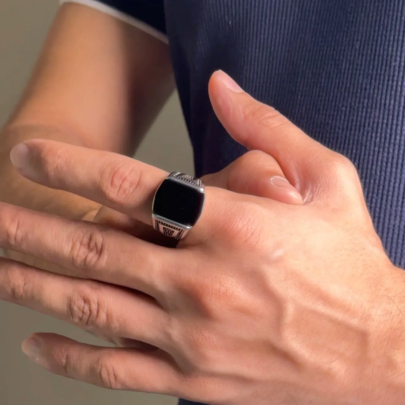 Onyx Square Sterling Ring