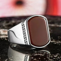 Red Agate Greek Key Signet Ring