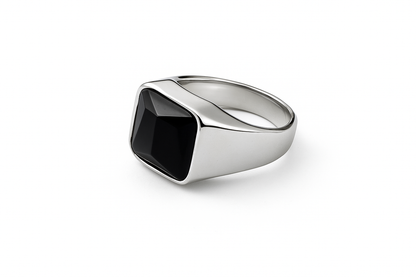 Silver plated square black onyx ring