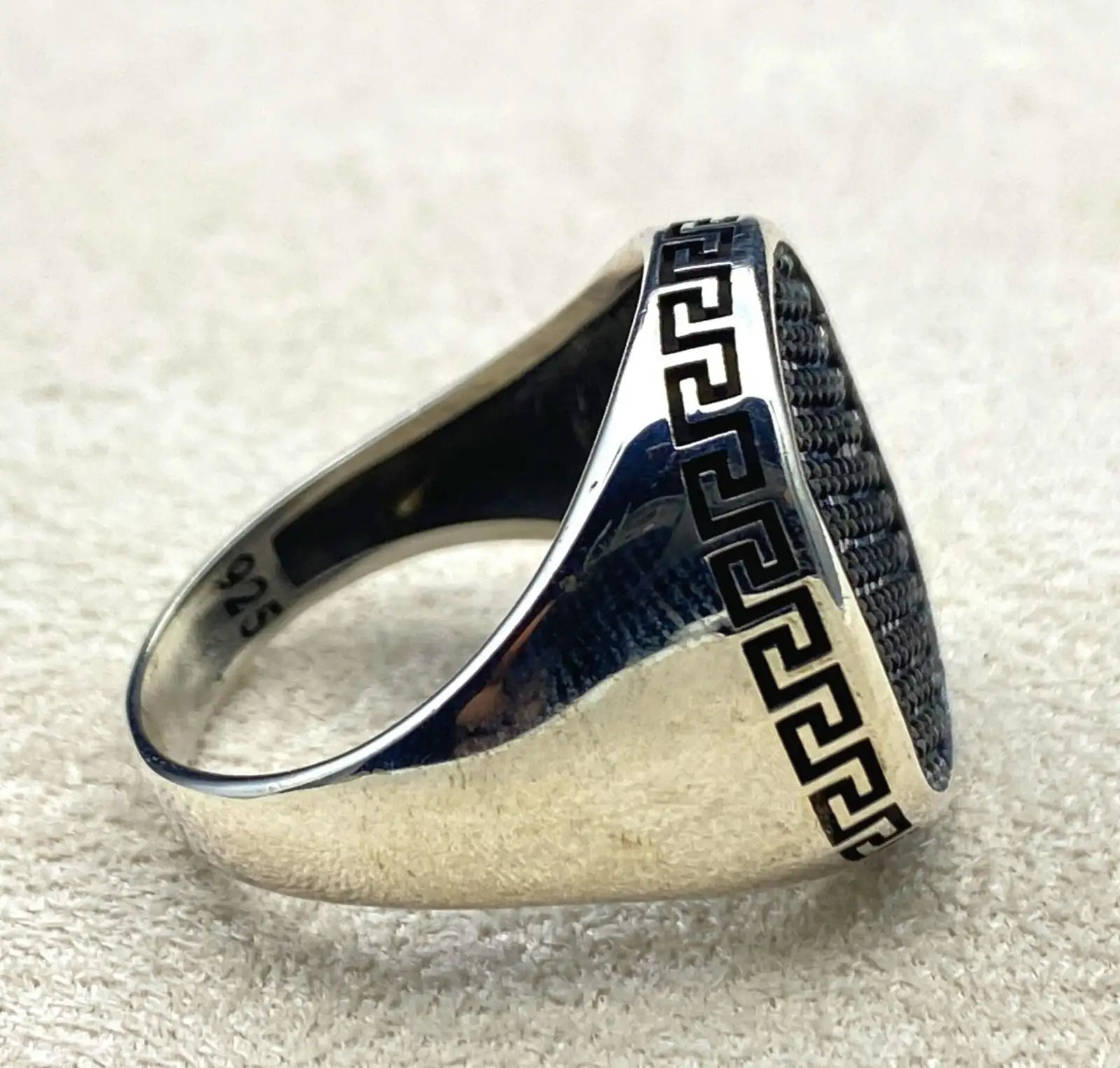 Midnight Greek Key Signet Ring