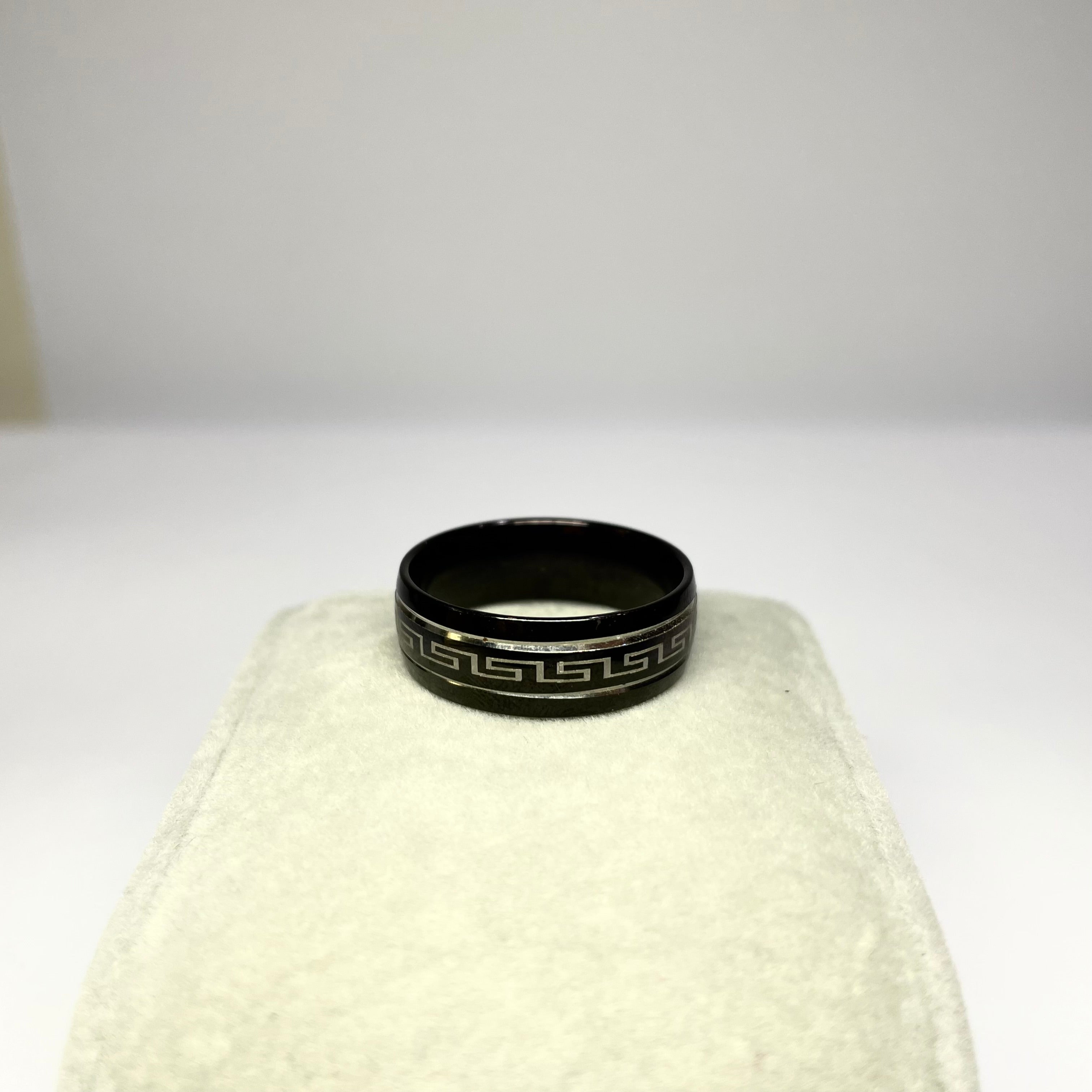 Greek Wave Design Black Silver Ring - Zefiro