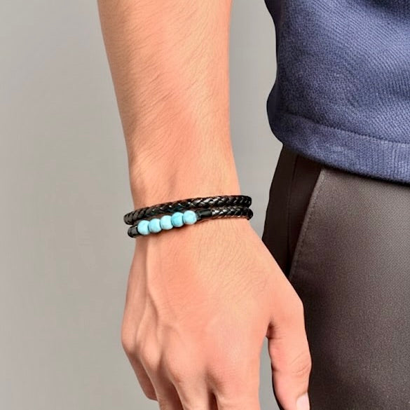 'Ocean Edge' Leather & Turquoise Cuff