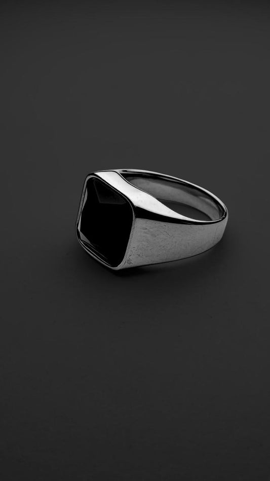 Silver plated square black onyx ring