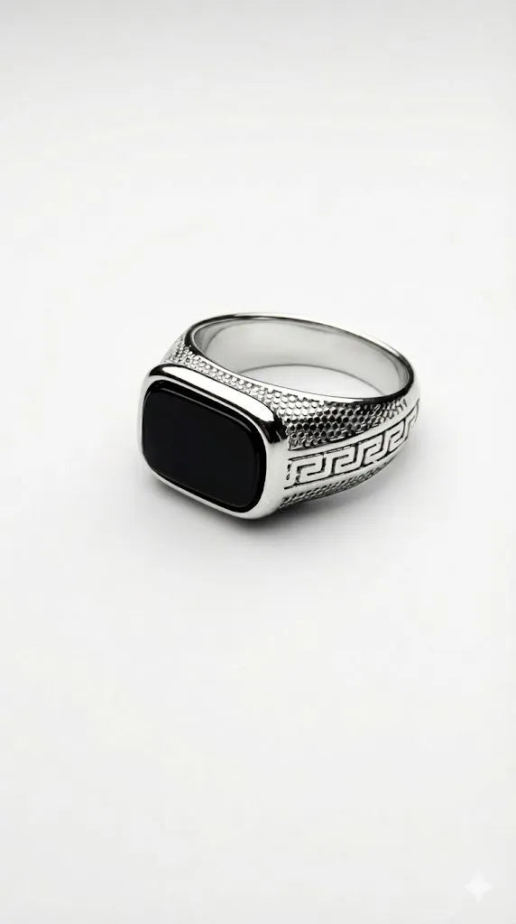 Silver Onyx Greek Ring