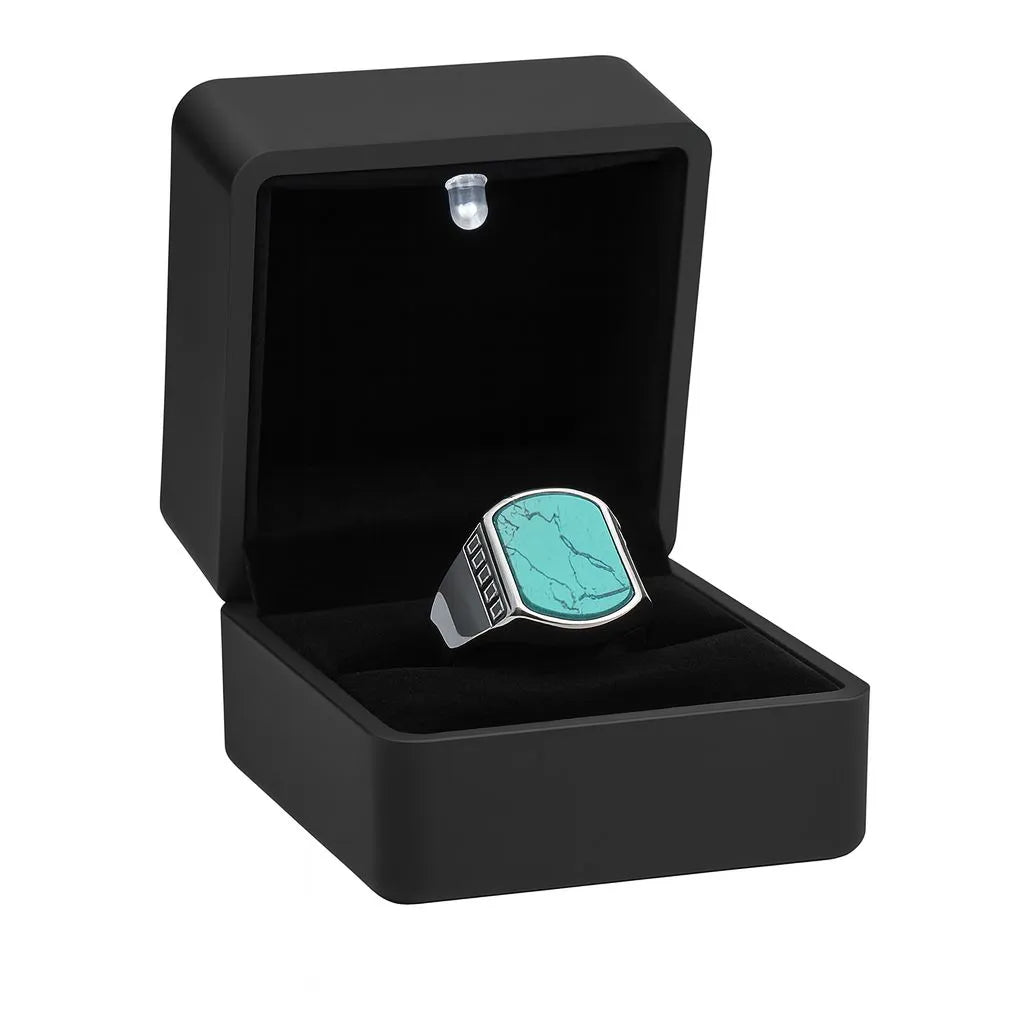 Turquoise Greek Key Signet Ring