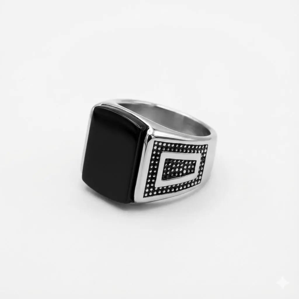 Onyx Square Sterling Ring
