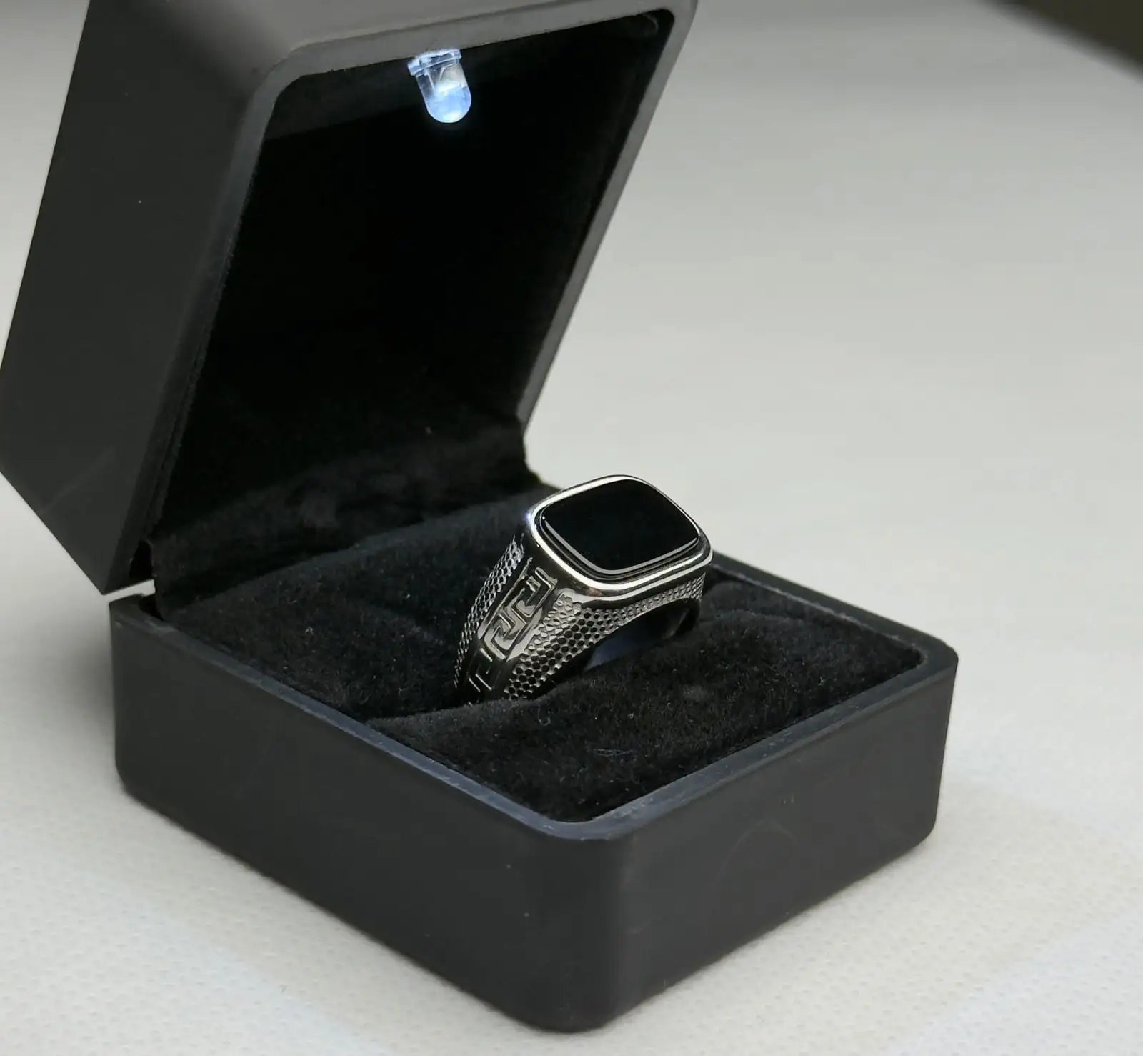 Silver Onyx Greek Ring