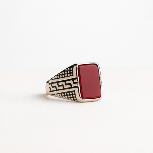 Red Agate Greek Key Signet Ring variant 2