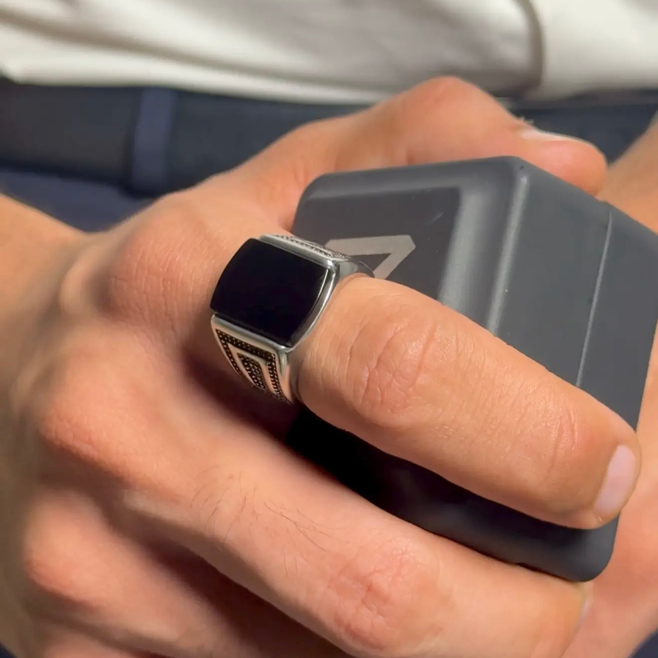 Onyx Square Sterling Ring