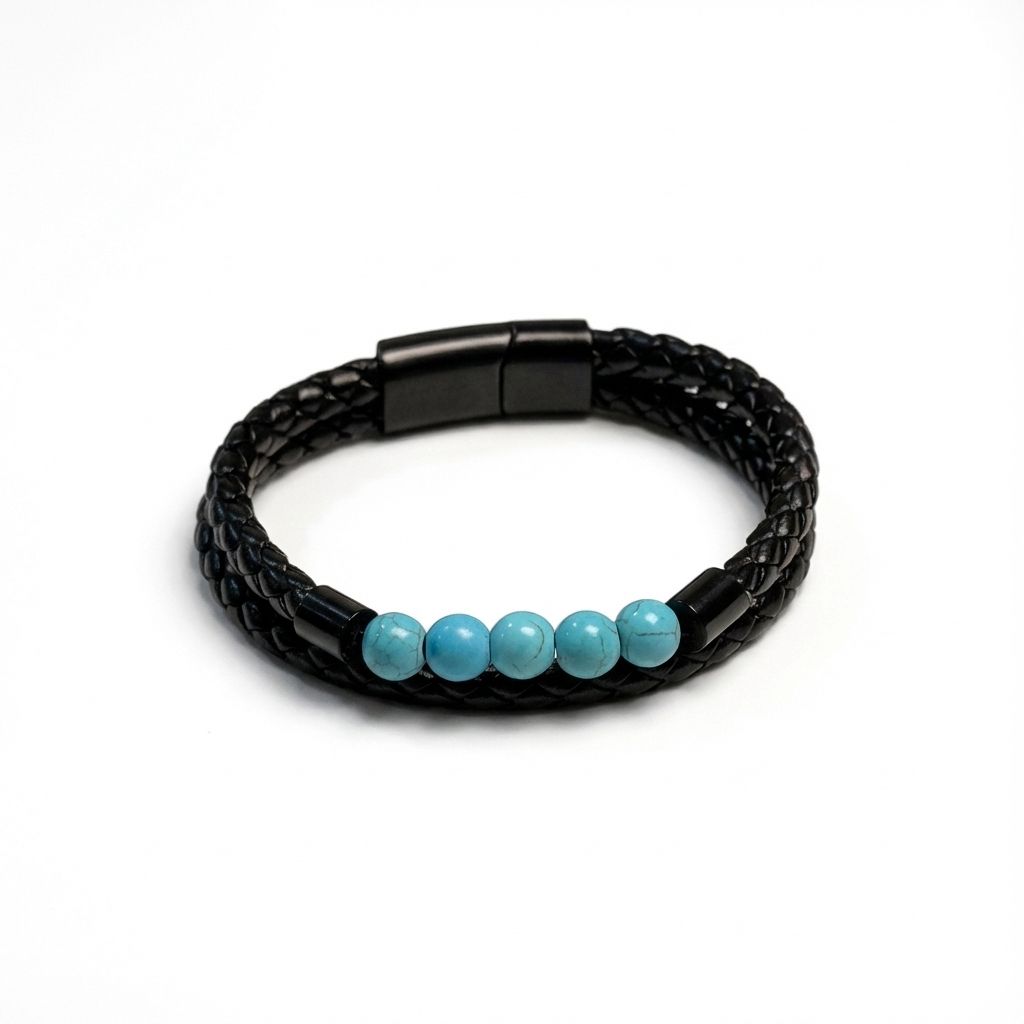 'Ocean Edge' Leather & Turquoise Cuff
