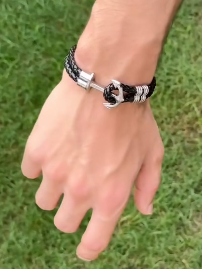 Anchor leather bracelet - Zefiro