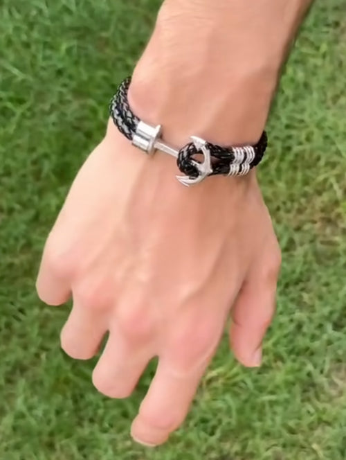 Anchor leather bracelet - Zefiro