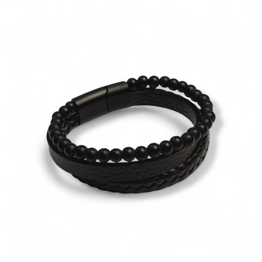 Triple-Black Bead & Braid Cuff
