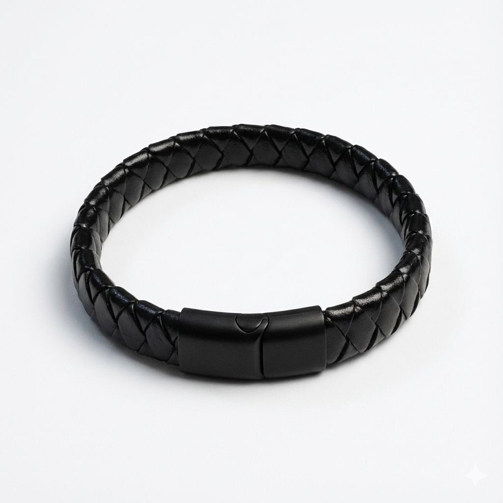Black Leather Braid Bracelet