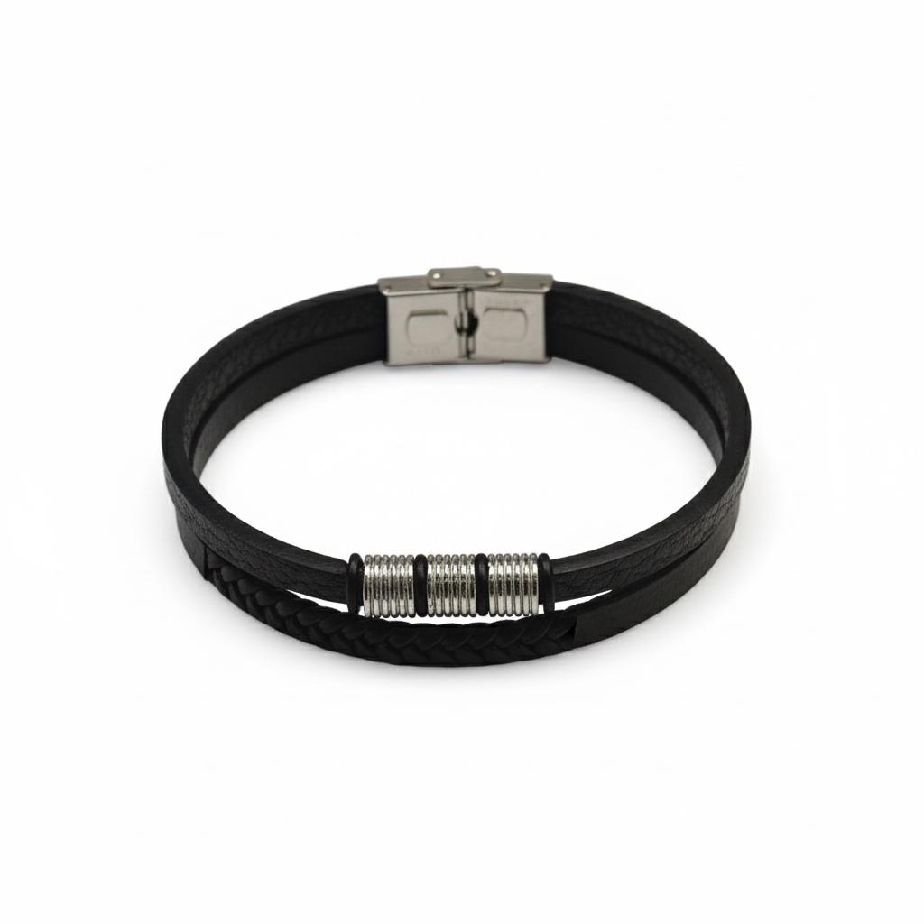 The 'Urban Edge' Black Leather Cuff