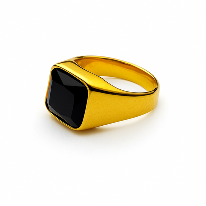 Gold plated square black onyx ring