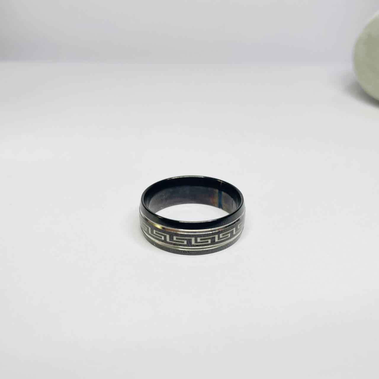 Greek Wave Design Black Silver Ring