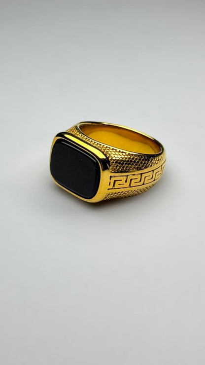 Gold Onyx Greek Ring - Zefiro
