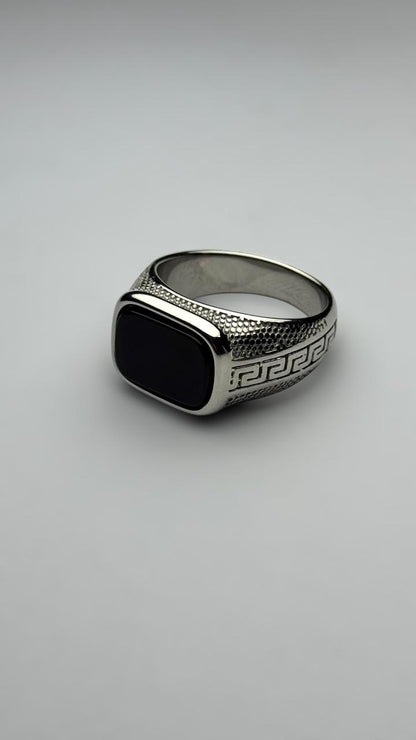 Silver Onyx Greek Ring - Zefiro