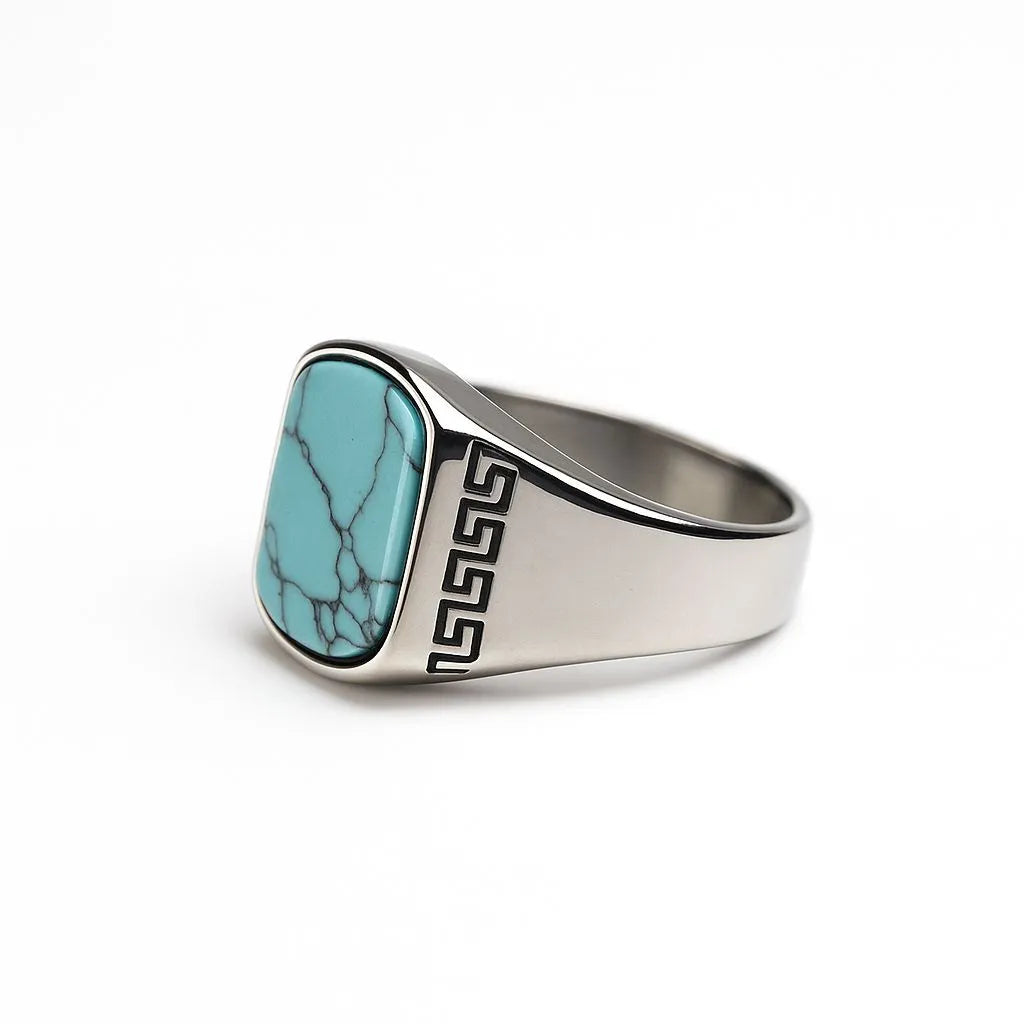 Turquoise Greek Key Signet Ring