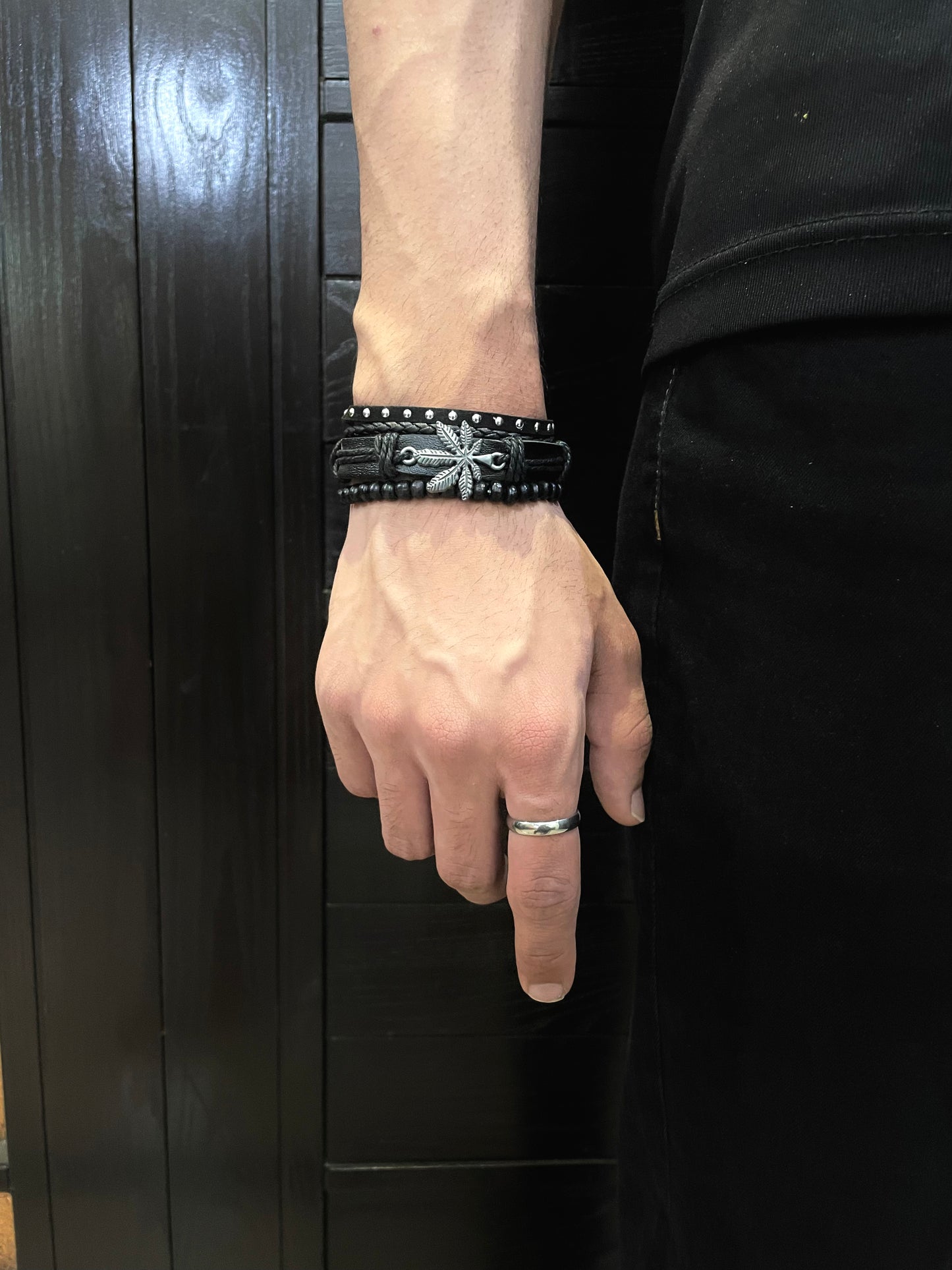 Emberleaf black Leather Bracelet