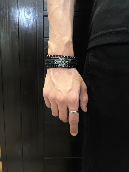 Emberleaf black Leather Bracelet