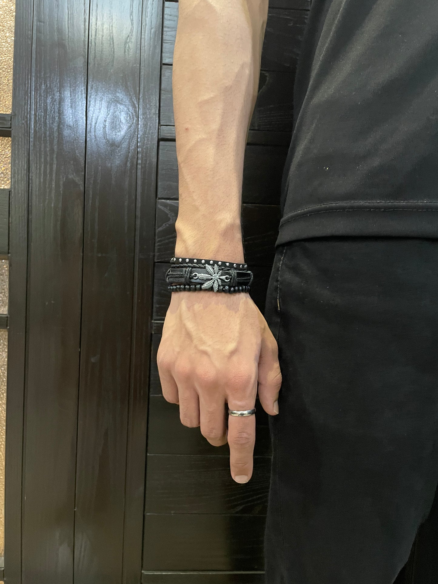 Emberleaf black Leather Bracelet