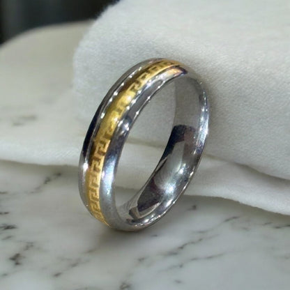 Greek Wave Design Golden Silver Ring - Zefiro