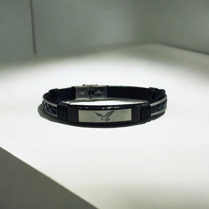 Rhodium-Plated Leather Chain Bracelet - Zefiro