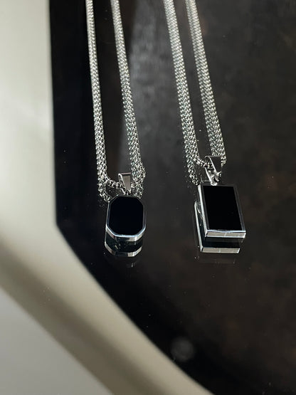 Black Stone Silver Pendant - Zefiro