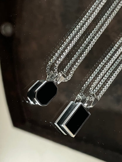 Black Stone Silver Pendant - Zefiro