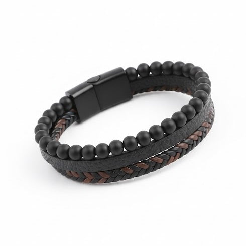 brown & Black Bead & Braid Cuff