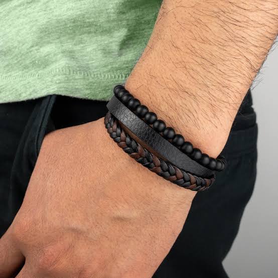 brown & Black Bead & Braid Cuff