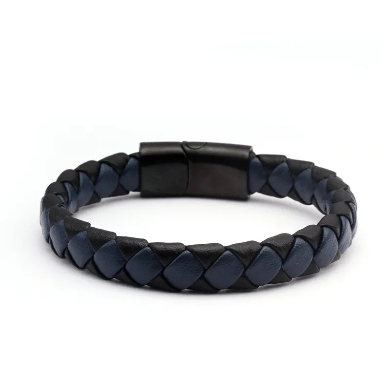 Black & Navy Leather Braid Bracelet