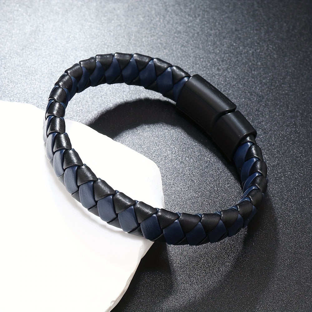 Black & Navy Leather Braid Bracelet