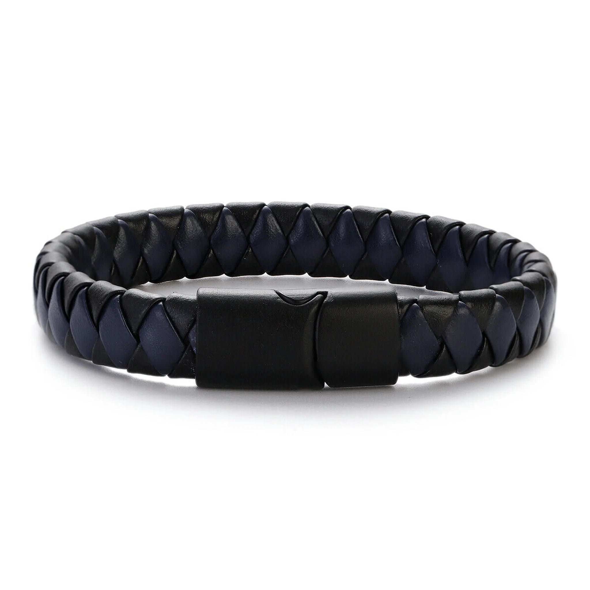 Black & Navy Leather Braid Bracelet