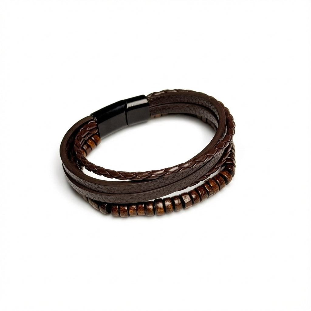 Triple-brown Bead & Braid Cuff